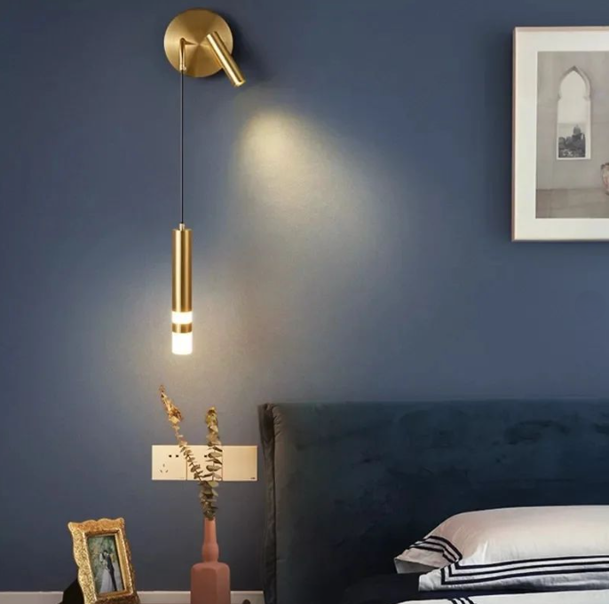 Modern Gold Wall Spotlight with Pendant